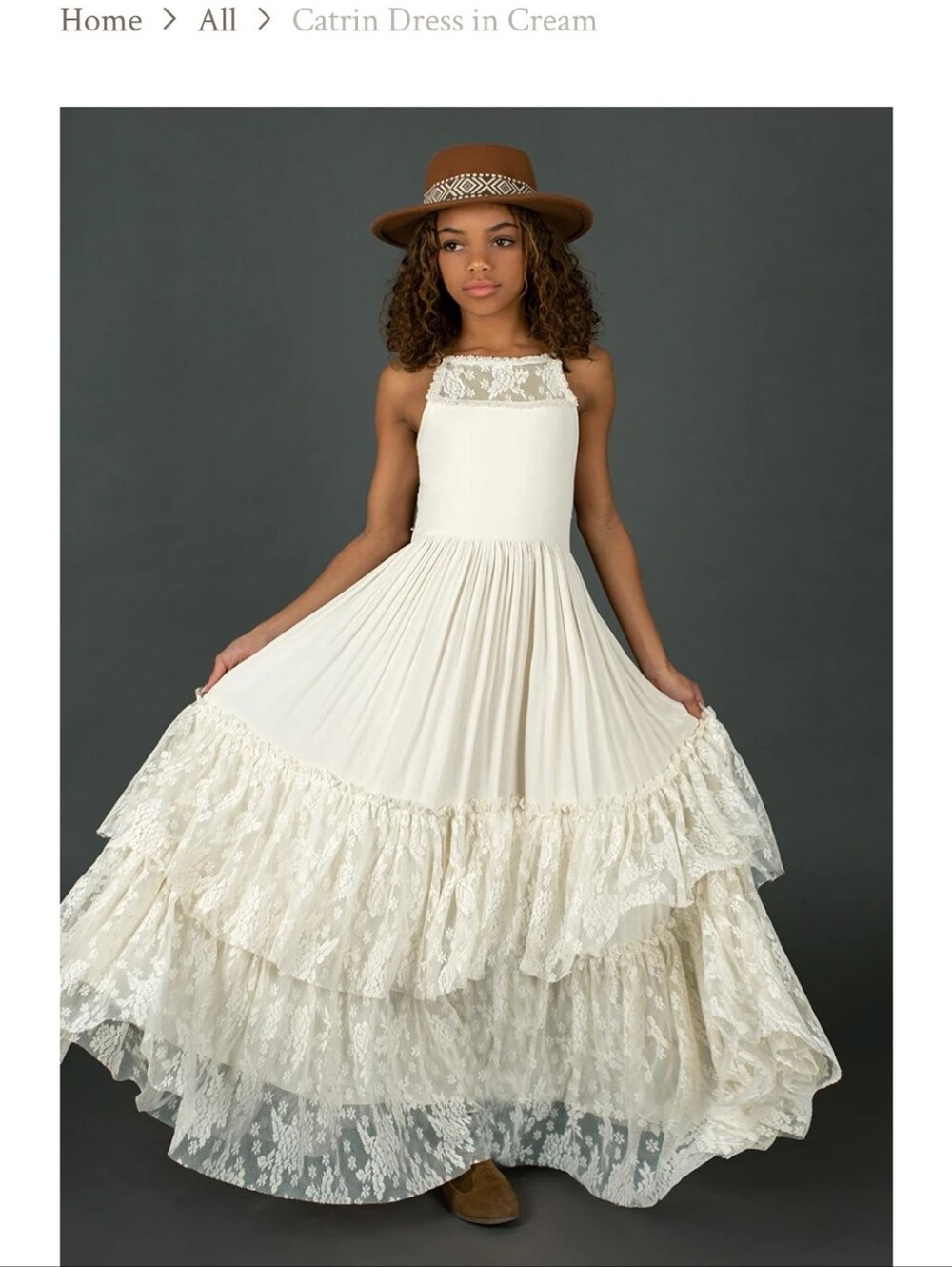 Joyfolie Catrin Dress In Cream Lace Tiered Boho Maxi Dress for Girls Size 8